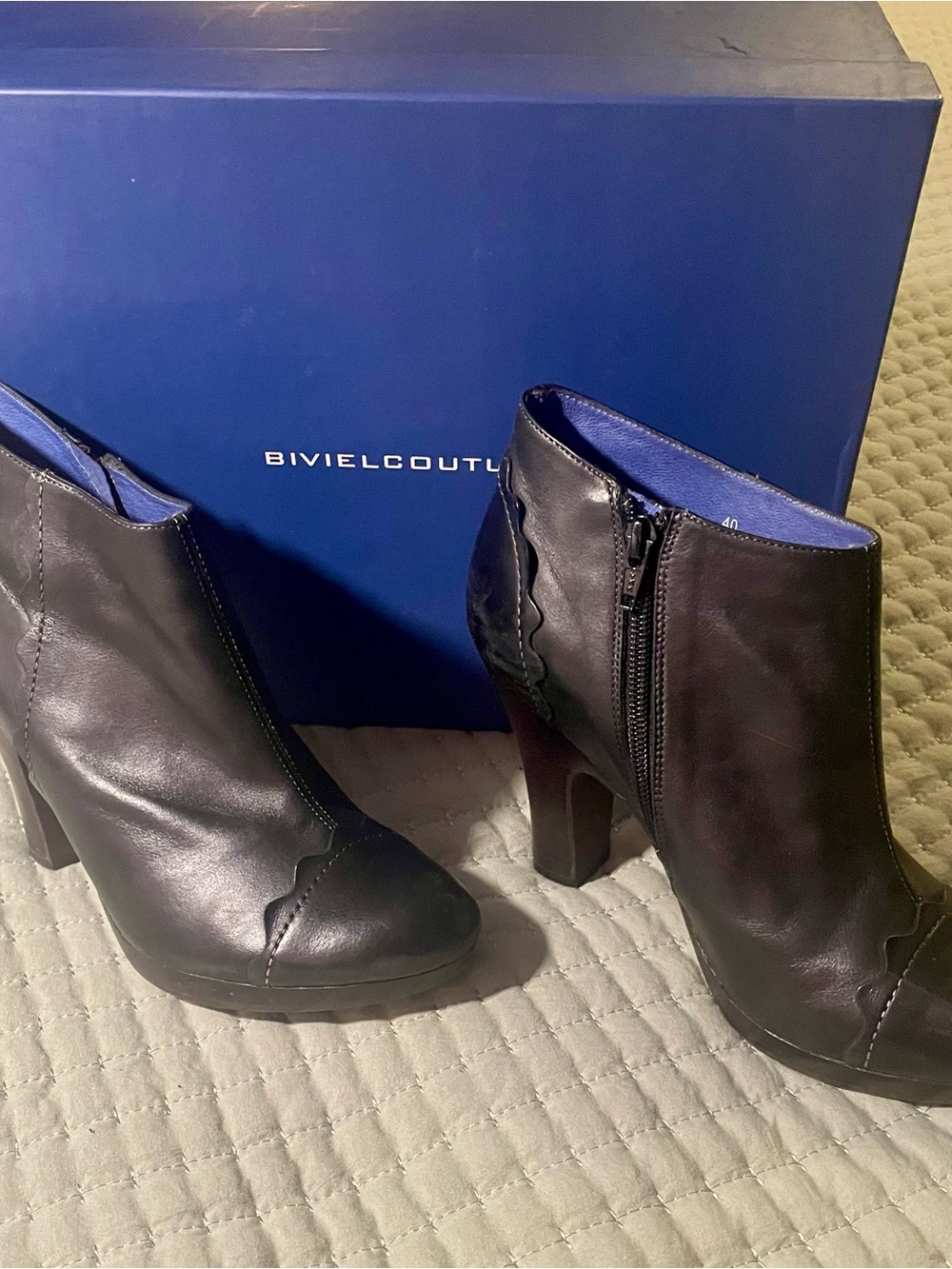 Biviel Couture Black Leather Ankle Booties